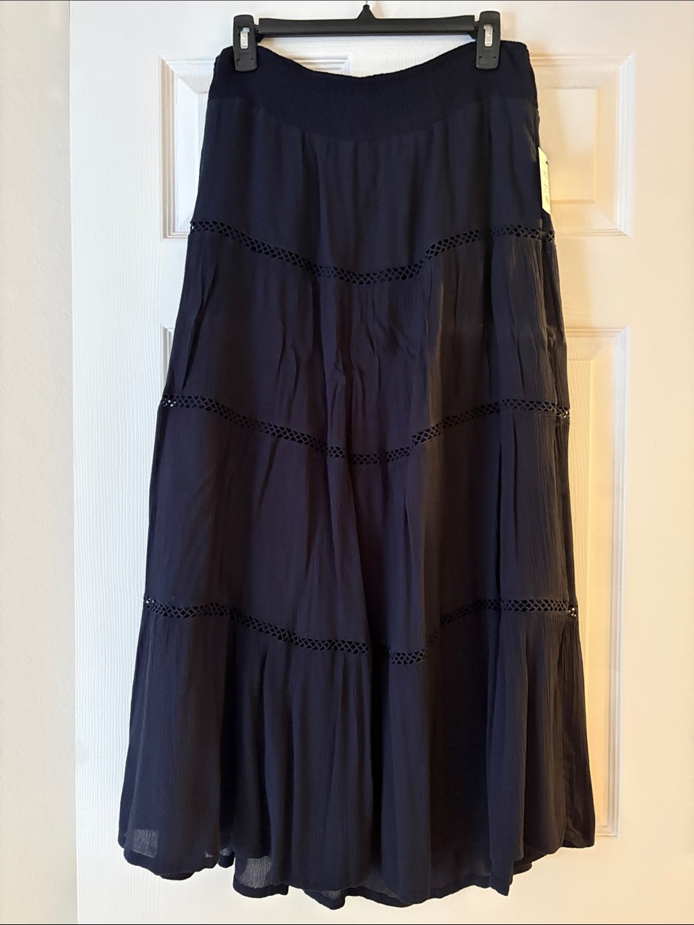Liz Claiborne Navy Tiered Maxi Skirt with Lace Trim